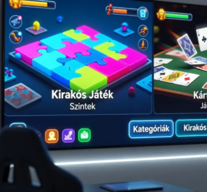 Különböző online és alkalmi játéktípusokat bemutató grafika